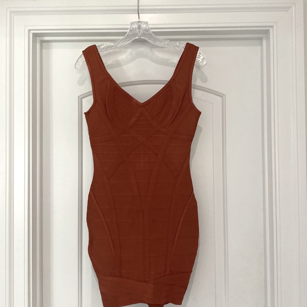 Fashion Nova Bandage Dress Burnt Orange - Size US Medium brand new with tags